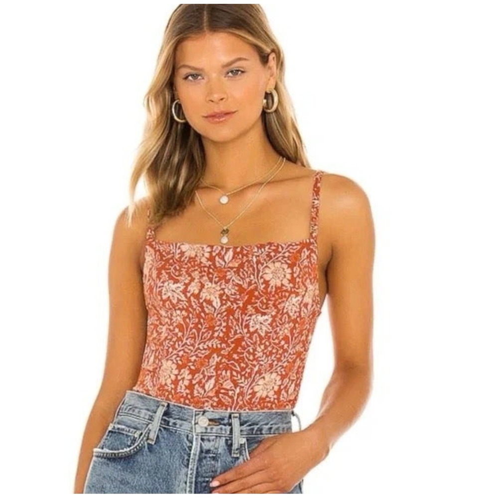 Free People Terracotta Floral Corset Tank Top XS